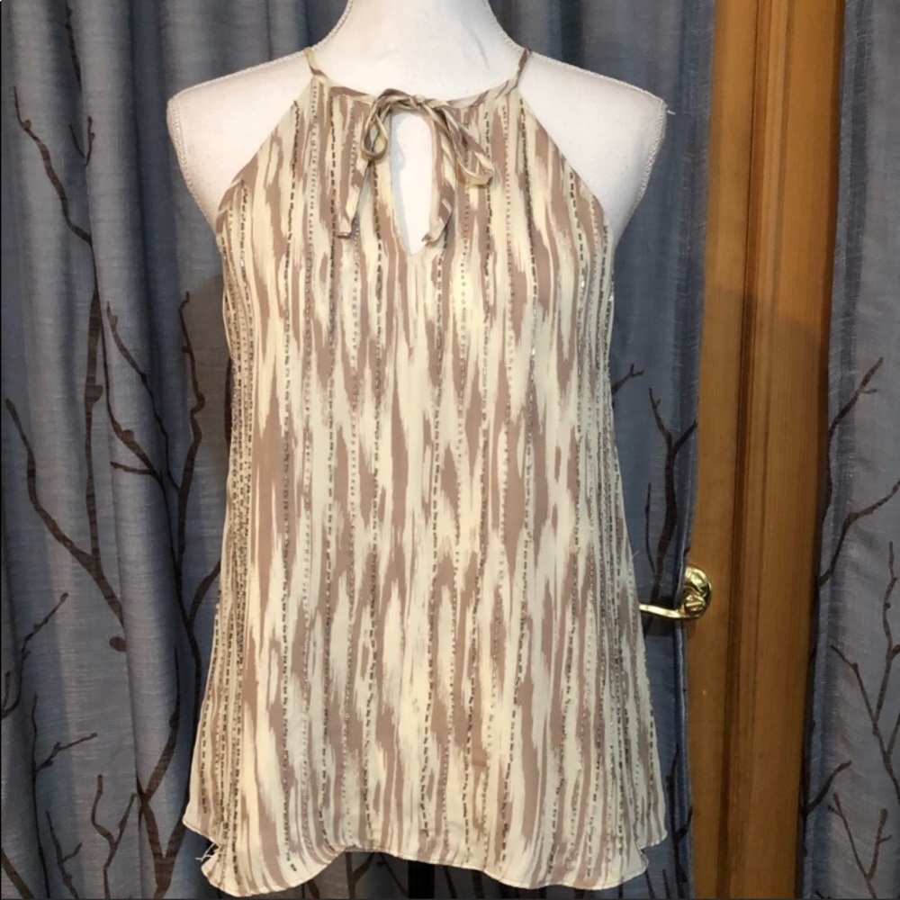 Parker S 100% Silk Top. Taupe and cream